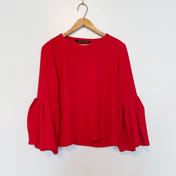Zara red bell sleeve blouse - Picture 3 of 4